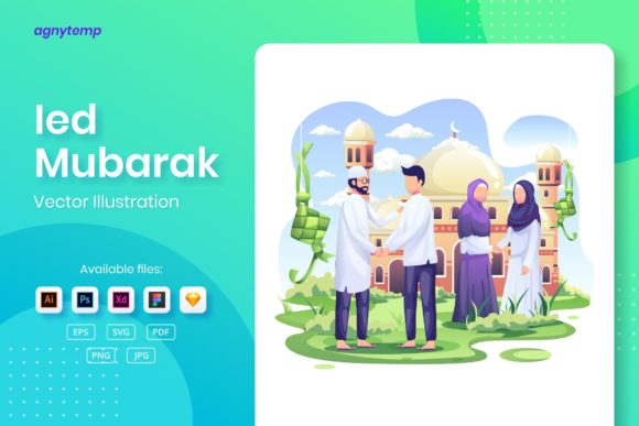 Download Happy Eid Mubarak Flat Illustration - Happy Collection