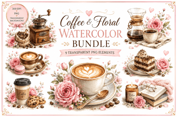 Download Coffee &amp; Floral Watercolor Bundle - Floral watercolor Collection