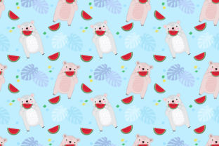 Download Cute Bear Eating Water Melon Pattern. - Water melon pattern Collection