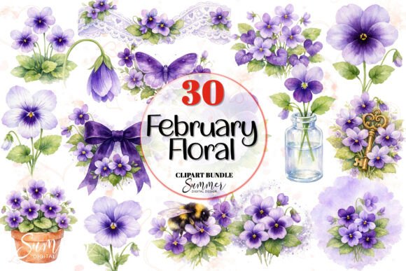 Download February Violet Floral Watercolor Clipar - Floral watercolor Collection
