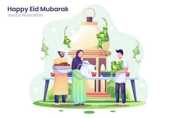 Download Happy Eid Mubarak Flat Illustration - Happy Collection