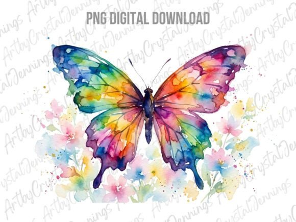 Download Floral Watercolor Rainbow Butterfly PNG - Floral watercolor Collection