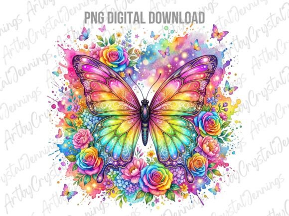 Download Rainbow Butterfly Floral Watercolor PNG - Floral watercolor Collection