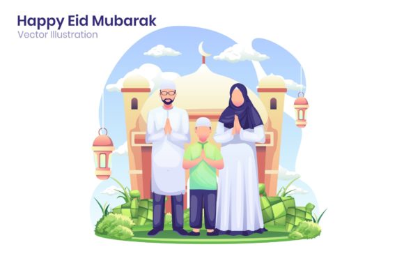 Download Happy Eid Mubarak Flat Illustration - Happy Collection